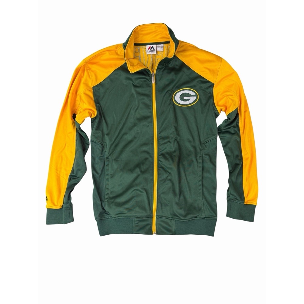 Majestic Green Bay Packers Track Jacket Mens Large NFL Zip Up Yellow Green